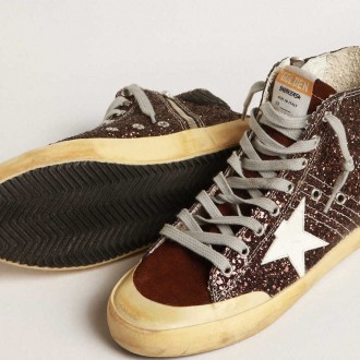 Golden Goose Francy Penstar In Brown Glitter With White Leather Star