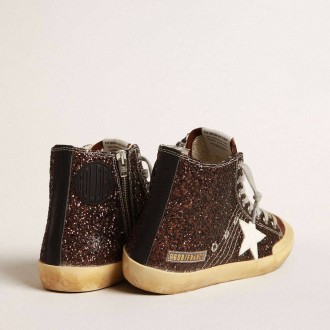 Golden Goose Francy Penstar In Brown Glitter With White Leather Star