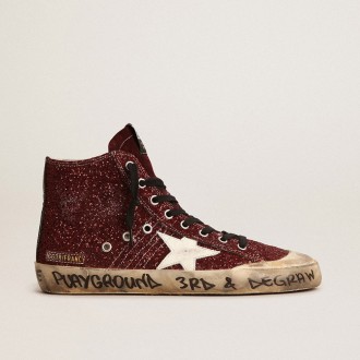 Golden Goose Francy Penstar In Burgundy Glitter With White Leather Star