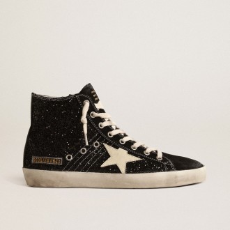 Golden Goose Francy Penstar In Glitter With Ivory Star And Black Heel Tab