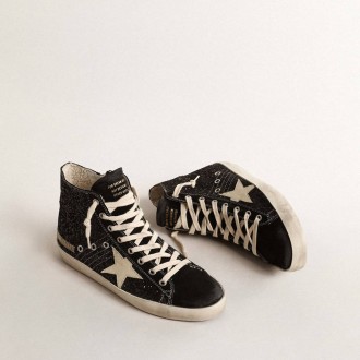 Golden Goose Francy Penstar In Glitter With Ivory Star And Black Heel Tab Golden Goose Francy Penstar In Glitter With Ivory Star And Black Heel Tab