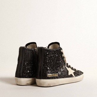 Golden Goose Francy Penstar In Glitter With Ivory Star And Black Heel Tab Golden Goose Francy Penstar In Glitter With Ivory Star And Black Heel Tab