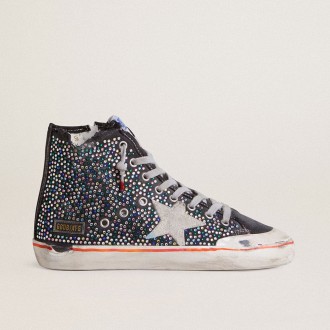 Golden Goose Francy Penstar Lab In Black Canvas With Multicolor Rhinestones