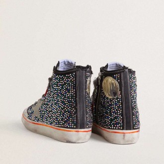 Golden Goose Francy Penstar Lab In Black Canvas With Multicolor Rhinestones