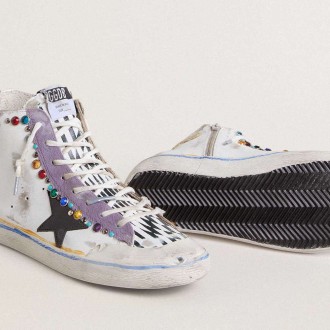 Golden Goose Francy Penstar Lab With Black Leather Star And Multicolor Studs Golden Goose Francy Penstar Lab With Black Leather Star And Multicolor Studs