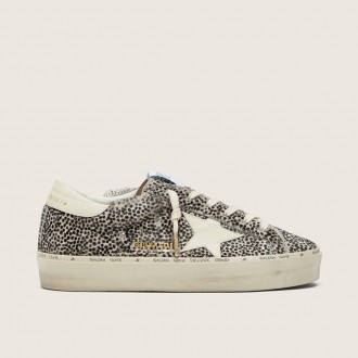 Golden Goose Hi Star In Black And White Pony Skin With White Leather Star
