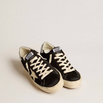 Golden Goose Hi Star In Black Leather With Silver Glitter Heel Tab
