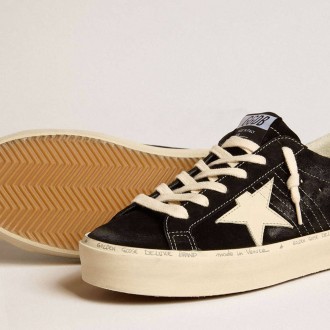 Golden Goose Hi Star In Black Leather With Silver Glitter Heel Tab