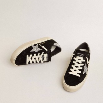 Golden Goose Hi Star In Black Suede With Silver Glitter Star