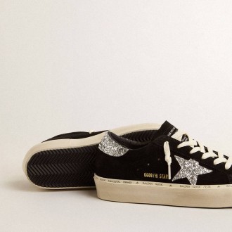 Golden Goose Hi Star In Black Suede With Silver Glitter Star
