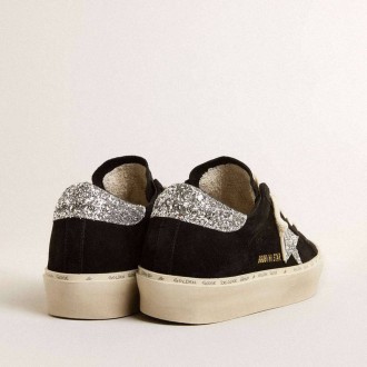Golden Goose Hi Star In Black Suede With Silver Glitter Star