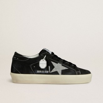 Golden Goose Hi Star In Black Suede With Silver Swarovski Crystal Star