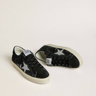 Golden Goose Hi Star In Black Suede With Silver Swarovski Crystal Star Golden Goose Hi Star In Black Suede With Silver Swarovski Crystal Star