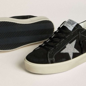 Golden Goose Hi Star In Black Suede With Silver Swarovski Crystal Star Golden Goose Hi Star In Black Suede With Silver Swarovski Crystal Star