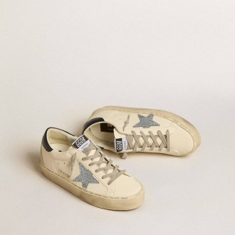 Golden Goose Hi Star In Nappa With Swarovski Crystal Star And Dark Blue Leather Heel Tab Golden Goose Hi Star In Nappa With Swarovski Crystal Star And Dark Blue Leather Heel Tab
