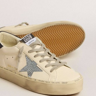 Golden Goose Hi Star In Nappa With Swarovski Crystal Star And Dark Blue Leather Heel Tab Golden Goose Hi Star In Nappa With Swarovski Crystal Star And Dark Blue Leather Heel Tab