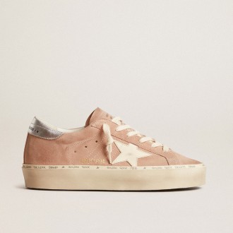 Golden Goose Hi Star In Pink Suede With Cream Star And Silver Leather Heel Tab