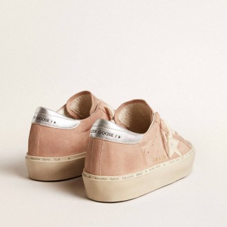 Golden Goose Hi Star In Pink Suede With Cream Star And Silver Leather Heel Tab Golden Goose Hi Star In Pink Suede With Cream Star And Silver Leather Heel Tab