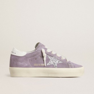 Golden Goose Hi Star In Purple Suede With Silver Glitter Star