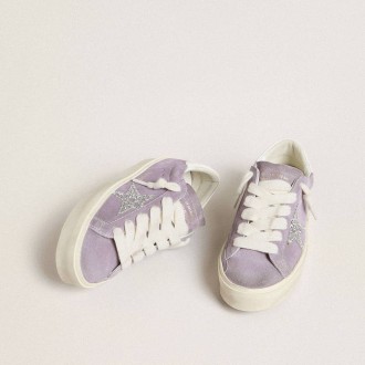 Golden Goose Hi Star In Purple Suede With Silver Glitter Star Golden Goose Hi Star In Purple Suede With Silver Glitter Star