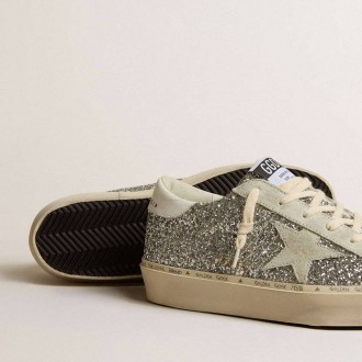 Golden Goose Hi Star In Silver Glitter With Suede Star And White Heel Tab