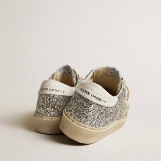 Golden Goose Hi Star In Silver Glitter With Suede Star And White Heel Tab