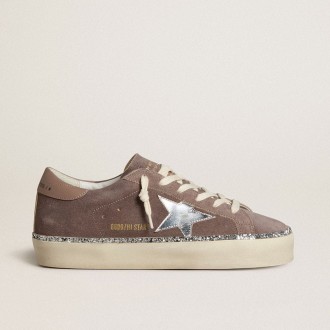 Golden Goose Hi Star In Suede With Silver Leather Star And Leather Heel Tab