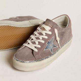 Golden Goose Hi Star In Suede With Silver Leather Star And Leather Heel Tab