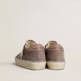 Golden Goose Hi Star In Suede With Silver Leather Star And Leather Heel Tab