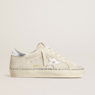 Golden Goose Hi Star In Suede With Silver Metallic Leather Star And Heel Tab
