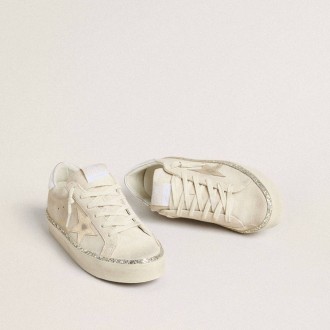 Golden Goose Hi Star In Suede With Silver Metallic Leather Star And Heel Tab