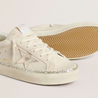 Golden Goose Hi Star In Suede With Silver Metallic Leather Star And Heel Tab