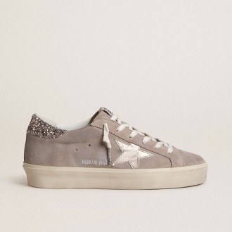 Golden Goose Hi Star In Beige Suede With Laminated Leather Star And Glitter Heel Tab
