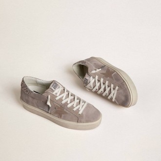 Golden Goose Hi Star In Beige Suede With Laminated Leather Star And Glitter Heel Tab
