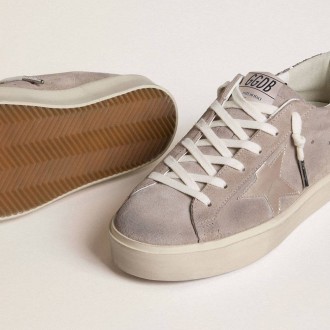Golden Goose Hi Star In Beige Suede With Laminated Leather Star And Glitter Heel Tab