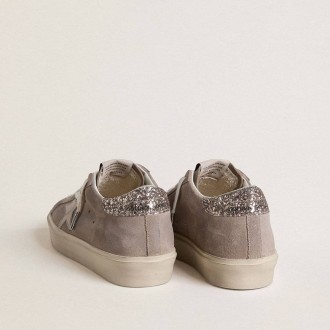 Golden Goose Hi Star In Beige Suede With Laminated Leather Star And Glitter Heel Tab
