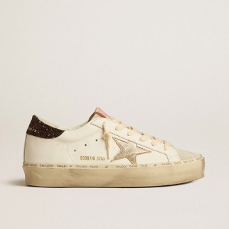 Golden Goose Hi Star With Platinum Metallic Leather Star And Glitter Heel Tab