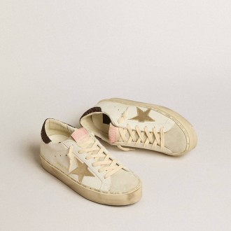 Golden Goose Hi Star With Platinum Metallic Leather Star And Glitter Heel Tab