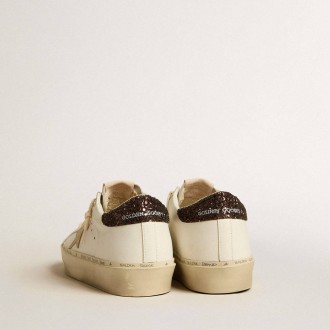 Golden Goose Hi Star With Platinum Metallic Leather Star And Glitter Heel Tab