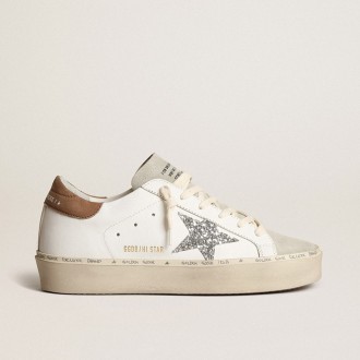 Golden Goose Hi Star With Silver Glitter Star And Dove-Gray Nubuck Heel Tab