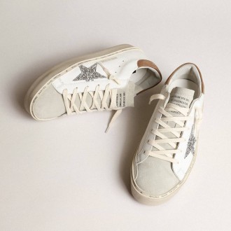 Golden Goose Hi Star With Silver Glitter Star And Dove-Gray Nubuck Heel Tab Golden Goose Hi Star With Silver Glitter Star And Dove-Gray Nubuck Heel Tab