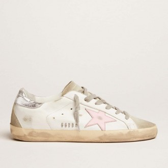 Golden Goose Leather Super-Star With Pink Star And Silver Heel Tab