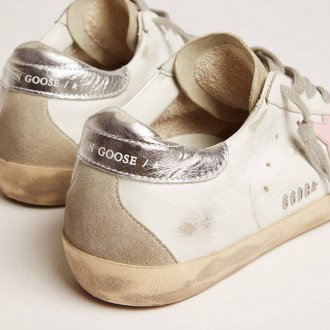 Golden Goose Leather Super-Star With Pink Star And Silver Heel Tab Golden Goose Leather Super-Star With Pink Star And Silver Heel Tab