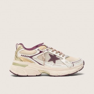 Golden Goose Lightstar Cny In White Mesh And Leather With Wine-Red Tpu Star