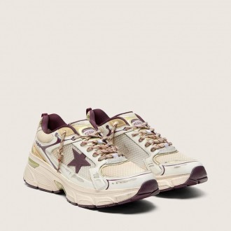 Golden Goose Lightstar Cny In White Mesh And Leather With Wine-Red Tpu Star