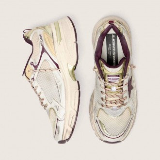 Golden Goose Lightstar Cny In White Mesh And Leather With Wine-Red Tpu Star