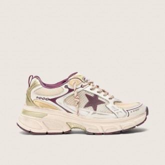 Golden Goose Lightstar Cny In White Mesh And Leather With Wine-Red Tpu Star