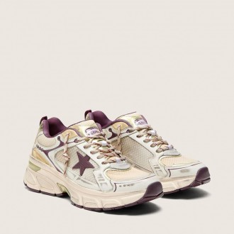 Golden Goose Lightstar Cny In White Mesh And Leather With Wine-Red Tpu Star