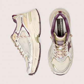 Golden Goose Lightstar Cny In White Mesh And Leather With Wine-Red Tpu Star