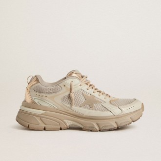 Golden Goose Lightstar In Dove-Gray Leather And Mesh With Beige Tpu Star
